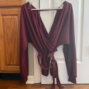 Burgundy V-neck Belt at waist bodysuit